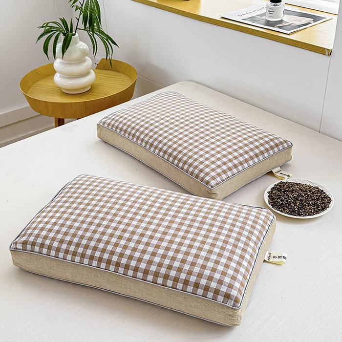 91家纺网 家纺一手货源 找家纺 织布人 2025春夏新款荞麦枕无印风全棉纯棉水洗棉荞麦面包枕头学生成人护颈硬枕芯单枕芯 全棉无印立体荞麦枕-千野