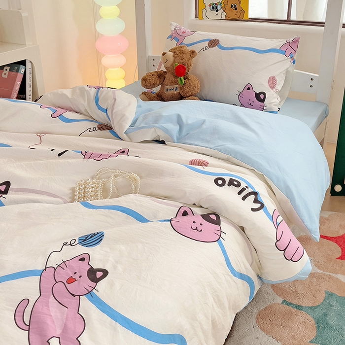 91家纺网 家纺一手货源 找家纺 海岛哥哥 2025新款云朵棉宿舍学生三件套 线条喵