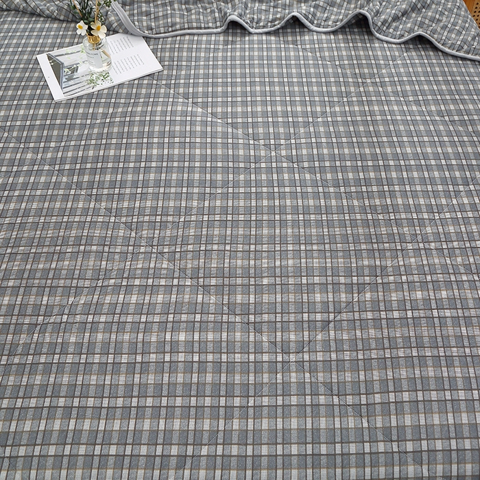 91家纺网 家纺一手货源 找家纺 贝兰仙奴 2025春夏新款针织棉格子印花夏被夏凉被空调被 贝格灰