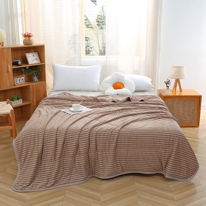 贝兰仙奴 2025春夏新款针织棉格子印花夏被夏凉被空调被 咖条