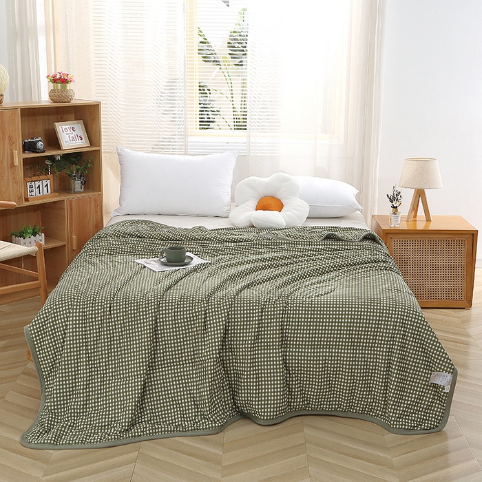 贝兰仙奴 2025春夏新款针织棉格子印花夏被夏凉被空调被 小绿格