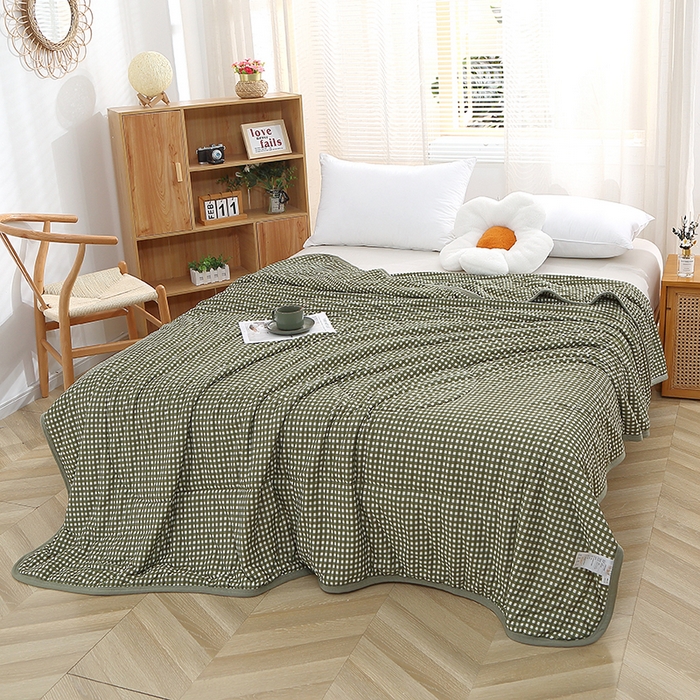 91家纺网 家纺一手货源 找家纺 贝兰仙奴 2025春夏新款针织棉格子印花夏被夏凉被空调被 小绿格