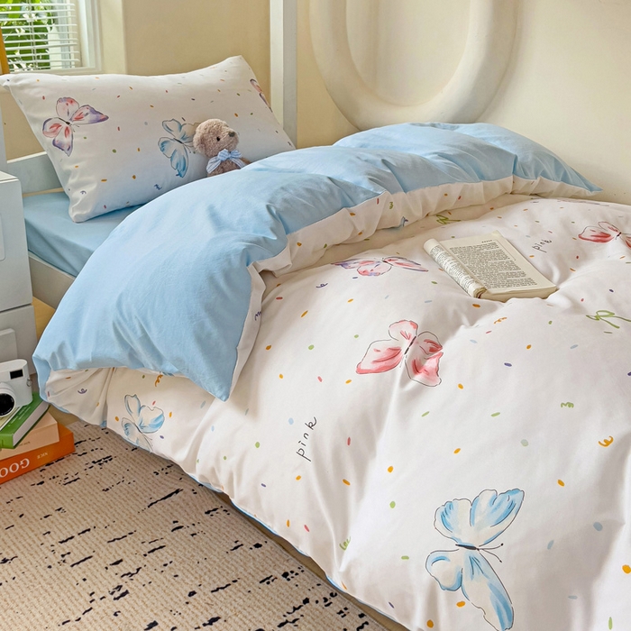 91家纺网 家纺一手货源 找家纺 海岛哥哥 2025新款云朵棉宿舍学生三件套 彩色蝴蝶