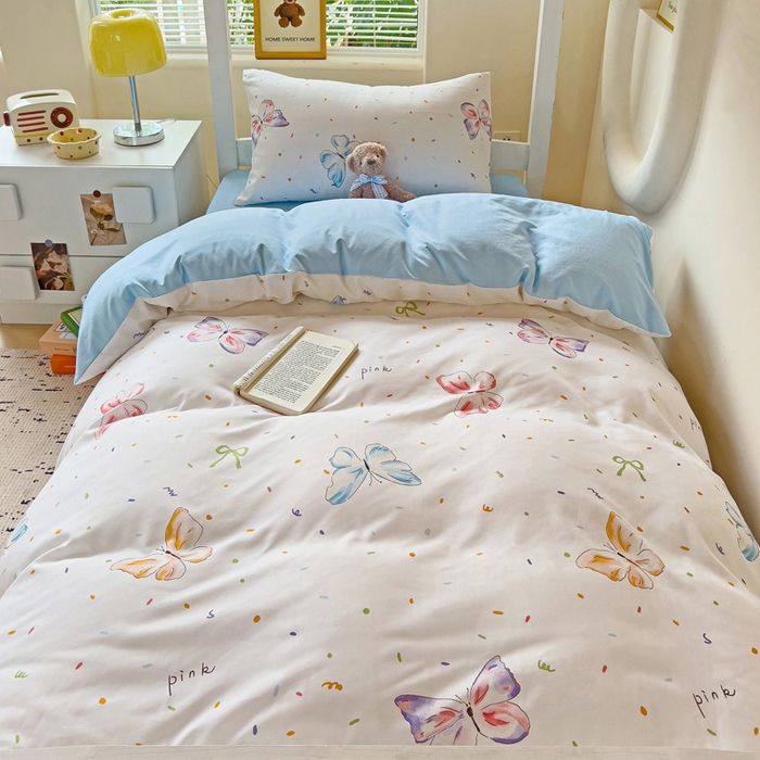 91家纺网 家纺一手货源 找家纺 海岛哥哥 2025新款云朵棉宿舍学生三件套 彩色蝴蝶