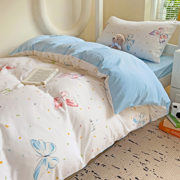 91家纺网 家纺一手货源 找家纺 海岛哥哥 2025新款云朵棉宿舍学生三件套 彩色蝴蝶