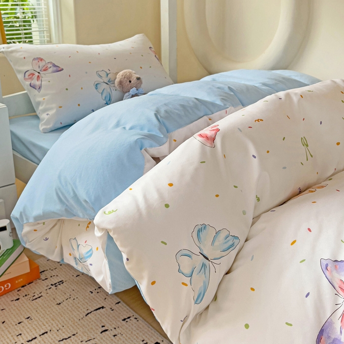 91家纺网 家纺一手货源 找家纺 海岛哥哥 2025新款云朵棉宿舍学生三件套 彩色蝴蝶