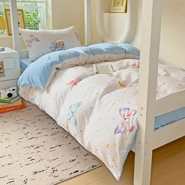 91家纺网 家纺一手货源 找家纺 海岛哥哥 2025新款云朵棉宿舍学生三件套 彩色蝴蝶