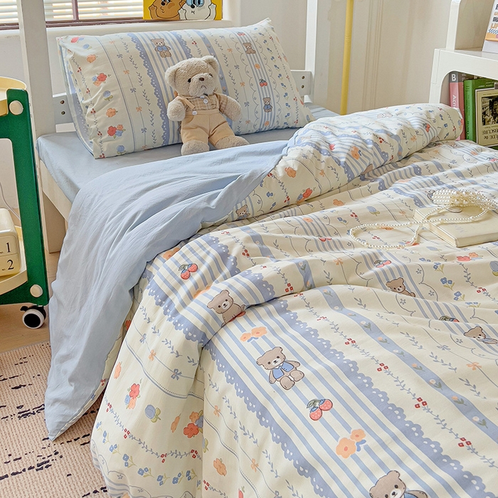 91家纺网 家纺一手货源 找家纺 海岛哥哥 2025新款云朵棉宿舍学生三件套 花园熊