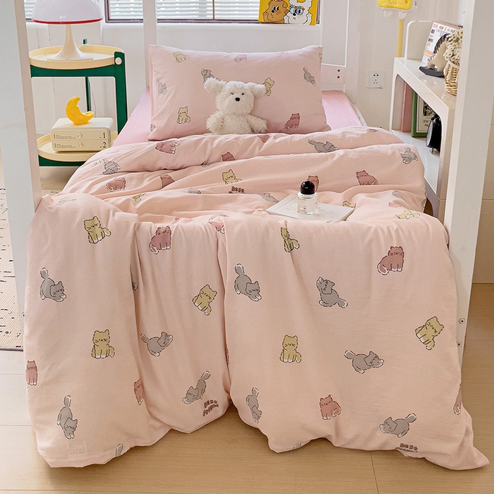 91家纺网 家纺一手货源 找家纺 海岛哥哥 2025新款云朵棉宿舍学生三件套 猫咪日记