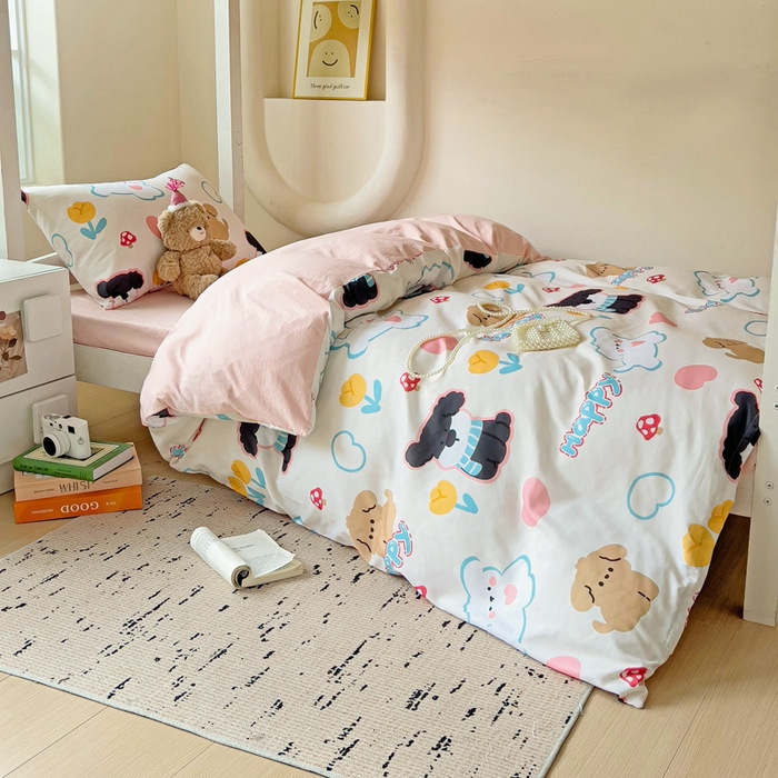 91家纺网 家纺一手货源 找家纺 海岛哥哥 2025新款云朵棉宿舍学生三件套 彩虹小狗