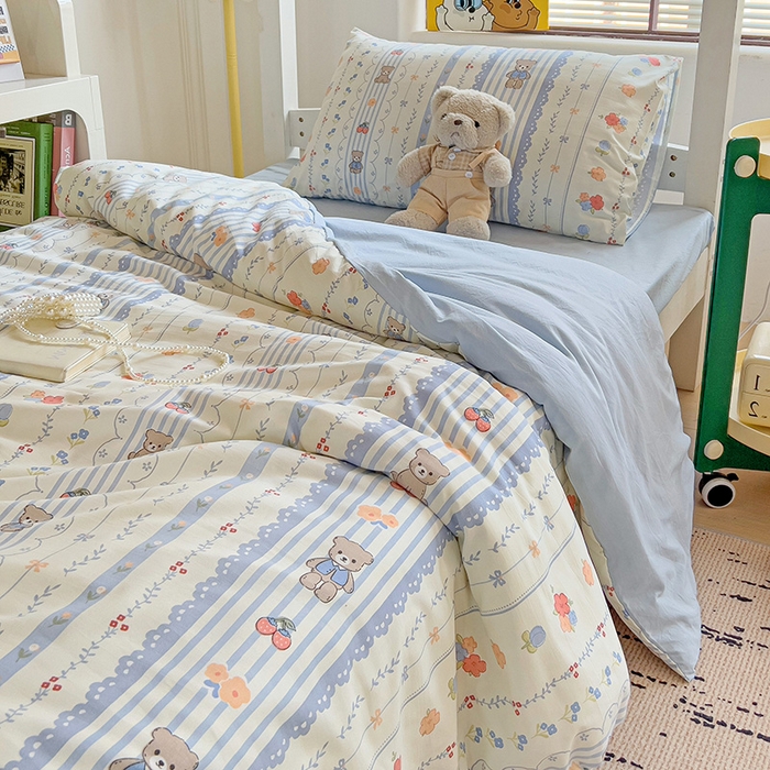 91家纺网 家纺一手货源 找家纺 海岛哥哥 2025新款云朵棉宿舍学生三件套 花园熊