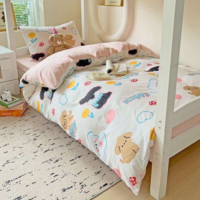 91家纺网 家纺一手货源 找家纺 海岛哥哥 2025新款云朵棉宿舍学生三件套 彩虹小狗