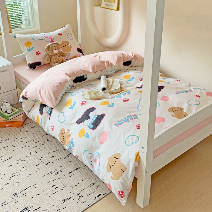 91家纺网 家纺一手货源 找家纺 海岛哥哥 2025新款云朵棉宿舍学生三件套 彩虹小狗