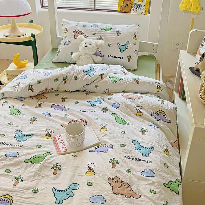 91家纺网 家纺一手货源 找家纺 海岛哥哥 2025新款云朵棉宿舍学生三件套 萌趣恐龙