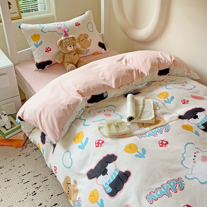 91家纺网 家纺一手货源 找家纺 海岛哥哥 2025新款云朵棉宿舍学生三件套 彩虹小狗