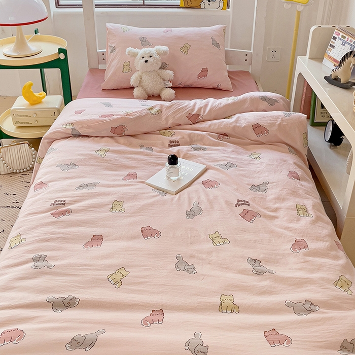 91家纺网 家纺一手货源 找家纺 海岛哥哥 2025新款云朵棉宿舍学生三件套 猫咪日记