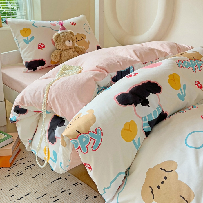 91家纺网 家纺一手货源 找家纺 海岛哥哥 2025新款云朵棉宿舍学生三件套 彩虹小狗