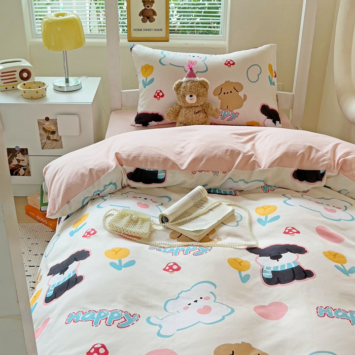 91家纺网 家纺一手货源 找家纺 海岛哥哥 2025新款云朵棉宿舍学生三件套 彩虹小狗