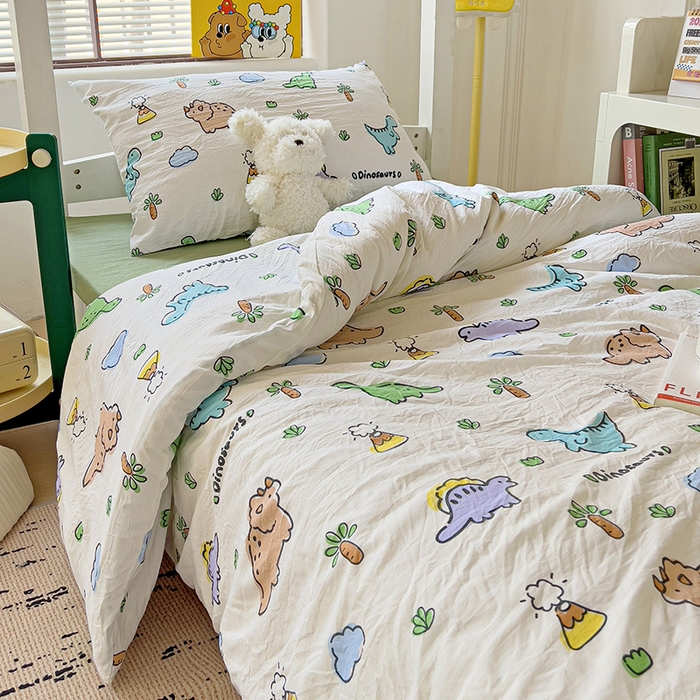 91家纺网 家纺一手货源 找家纺 海岛哥哥 2025新款云朵棉宿舍学生三件套 萌趣恐龙