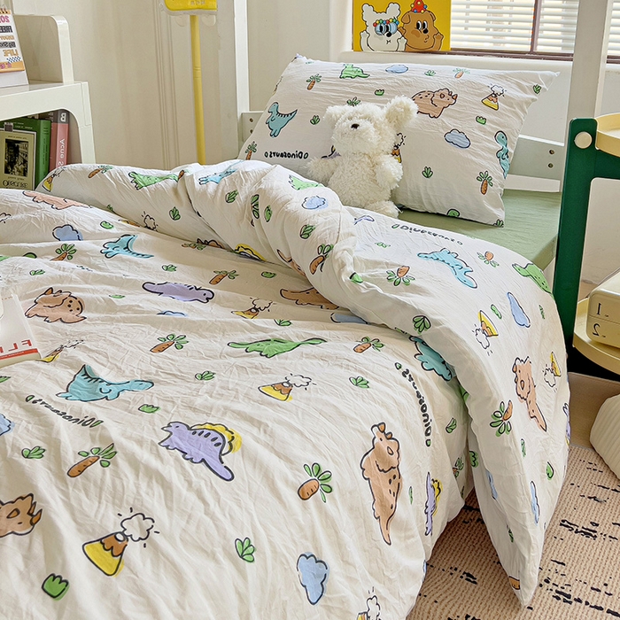 91家纺网 家纺一手货源 找家纺 海岛哥哥 2025新款云朵棉宿舍学生三件套 萌趣恐龙