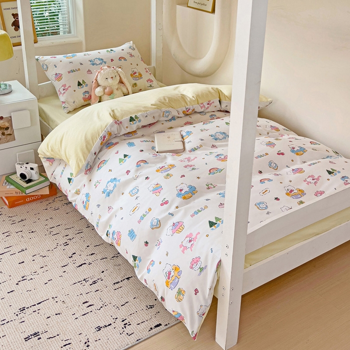 91家纺网 家纺一手货源 找家纺 海岛哥哥 2025新款云朵棉宿舍学生三件套 快乐元素