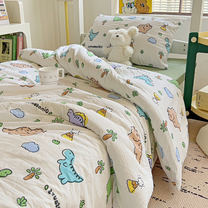 91家纺网 家纺一手货源 找家纺 海岛哥哥 2025新款云朵棉宿舍学生三件套 萌趣恐龙