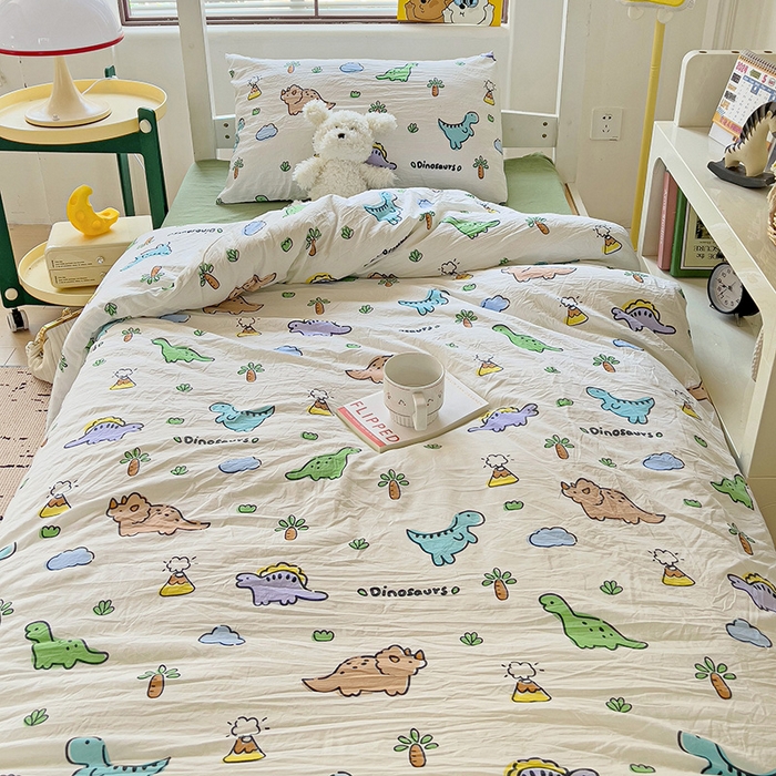 91家纺网 家纺一手货源 找家纺 海岛哥哥 2025新款云朵棉宿舍学生三件套 萌趣恐龙