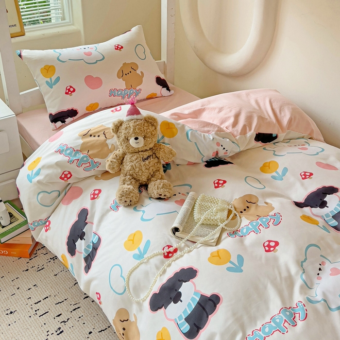 91家纺网 家纺一手货源 找家纺 海岛哥哥 2025新款云朵棉宿舍学生三件套 彩虹小狗