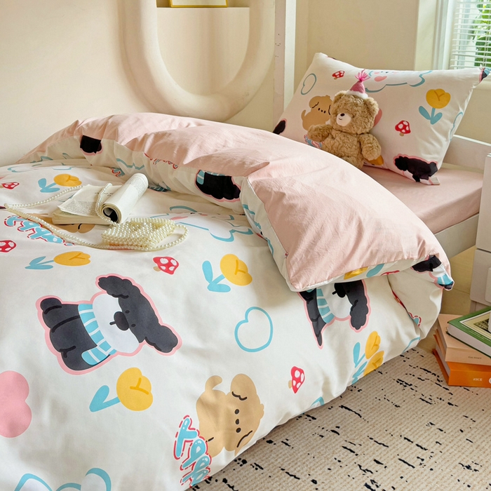 91家纺网 家纺一手货源 找家纺 海岛哥哥 2025新款云朵棉宿舍学生三件套 彩虹小狗