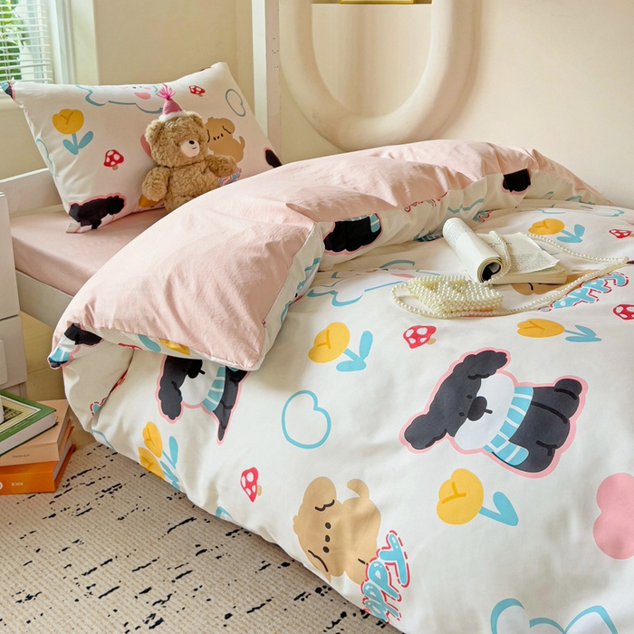 91家纺网 家纺一手货源 找家纺 海岛哥哥 2025新款云朵棉宿舍学生三件套 彩虹小狗