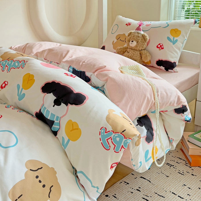 91家纺网 家纺一手货源 找家纺 海岛哥哥 2025新款云朵棉宿舍学生三件套 彩虹小狗