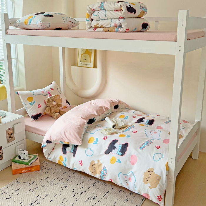 91家纺网 家纺一手货源 找家纺 海岛哥哥 2025新款云朵棉宿舍学生三件套 彩虹小狗