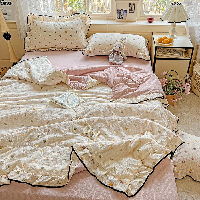 91家纺网 家纺一手货源 找家纺 （总）仟网汇 2025新款云感赫本风皱皱纱夏被四件套