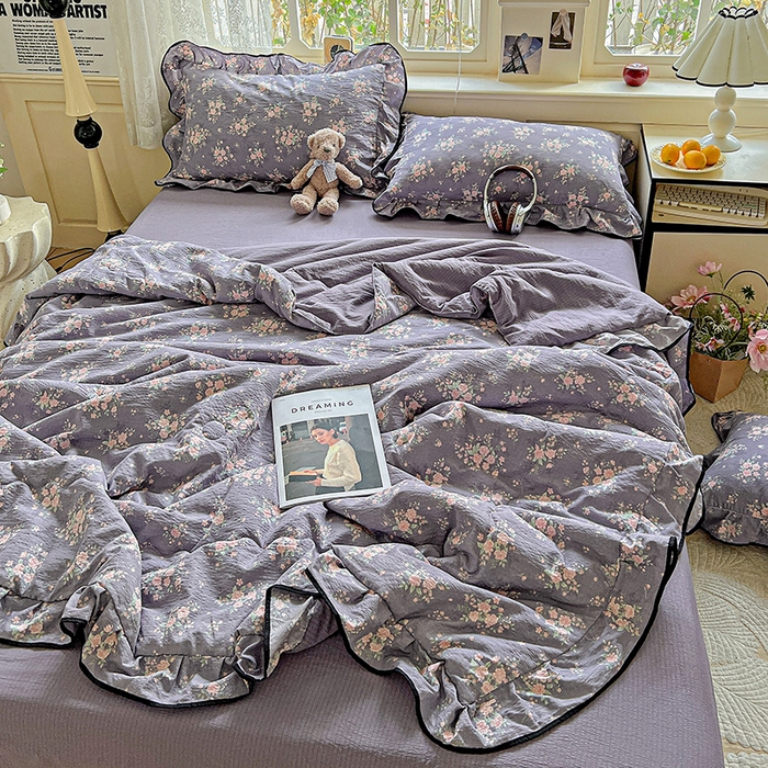 91家纺网 家纺一手货源 找家纺 （总）仟网汇 2025新款云感赫本风皱皱纱夏被四件套