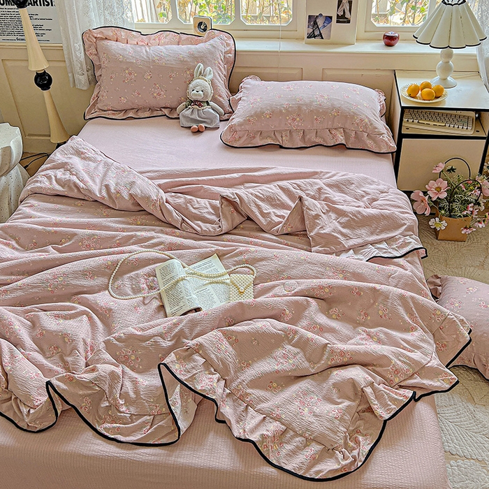 91家纺网 家纺一手货源 找家纺 （总）仟网汇 2025新款云感赫本风皱皱纱夏被四件套