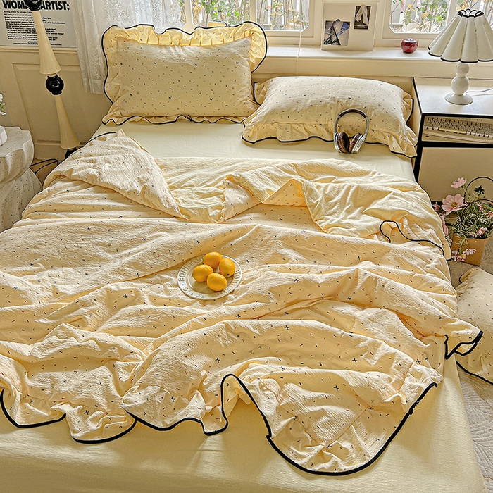 91家纺网 家纺一手货源 找家纺 （总）仟网汇 2025新款云感赫本风皱皱纱夏被四件套