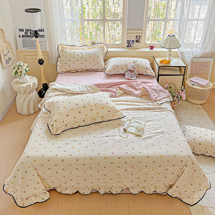 91家纺网 家纺一手货源 找家纺 仟网汇 2025新款云感赫本风皱皱纱夏被四件套 赫本-爱心