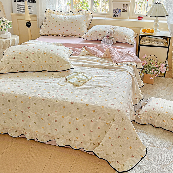 91家纺网 家纺一手货源 找家纺 仟网汇 2025新款云感赫本风皱皱纱夏被四件套 赫本-爱心