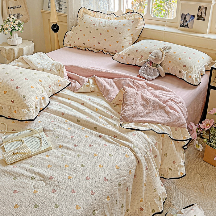 91家纺网 家纺一手货源 找家纺 仟网汇 2025新款云感赫本风皱皱纱夏被四件套 赫本-爱心