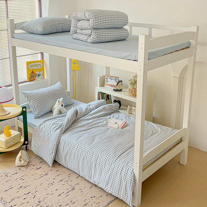 海岛哥哥 2025新款云朵棉宿舍学生三件套 小格浅蓝