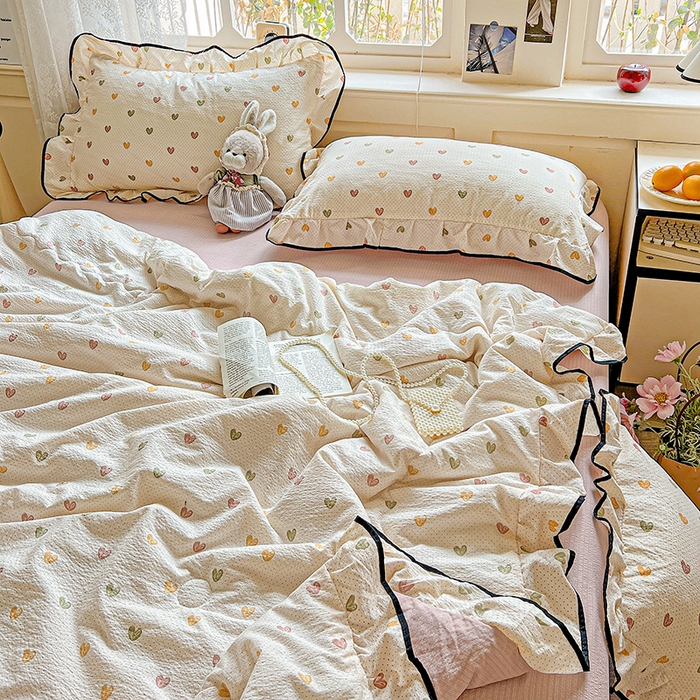 91家纺网 家纺一手货源 找家纺 仟网汇 2025新款云感赫本风皱皱纱夏被四件套 赫本-爱心