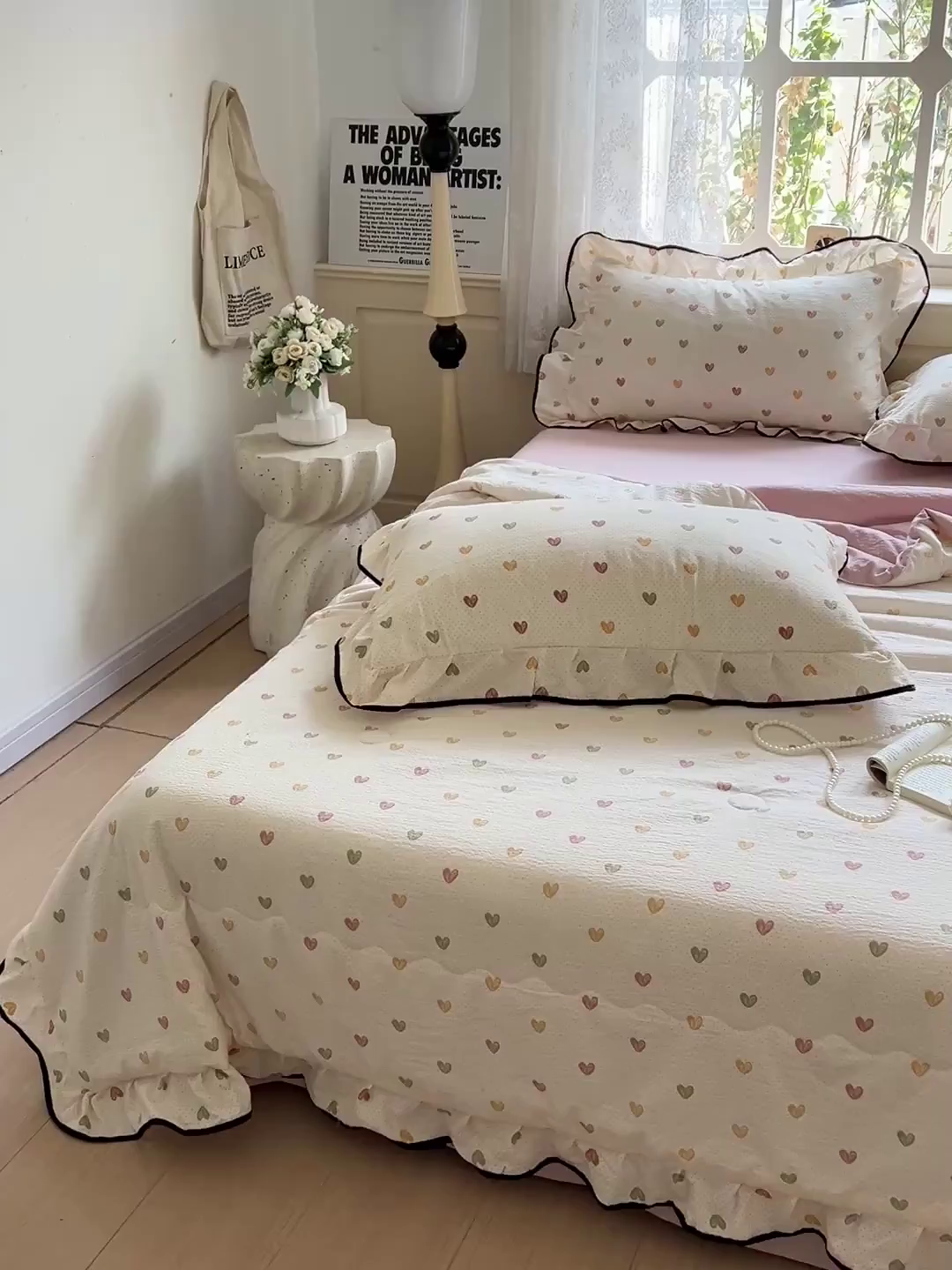 91家纺网 家纺一手货源 找家纺 仟网汇 2025新款云感赫本风皱皱纱夏被四件套 赫本-爱心