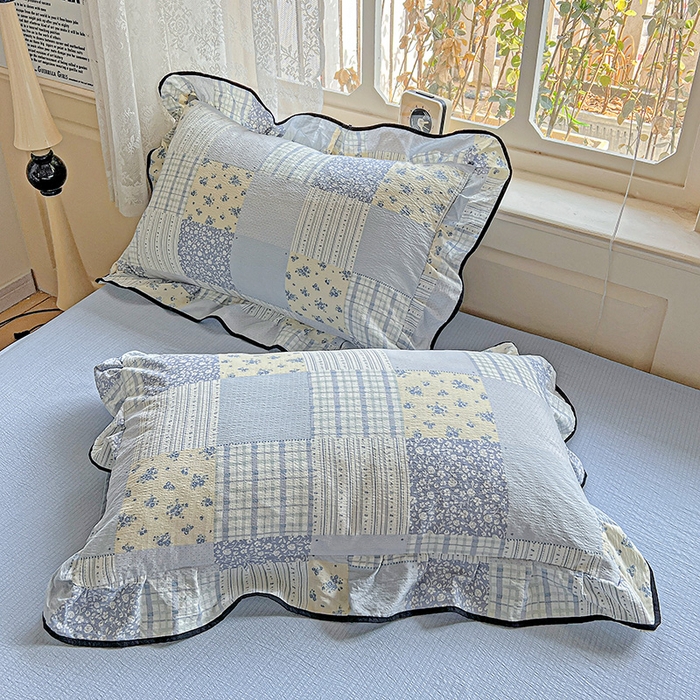 91家纺网 家纺一手货源 找家纺 仟网汇 2025新款云感赫本风皱皱纱夏被四件套 赫本-百福蓝