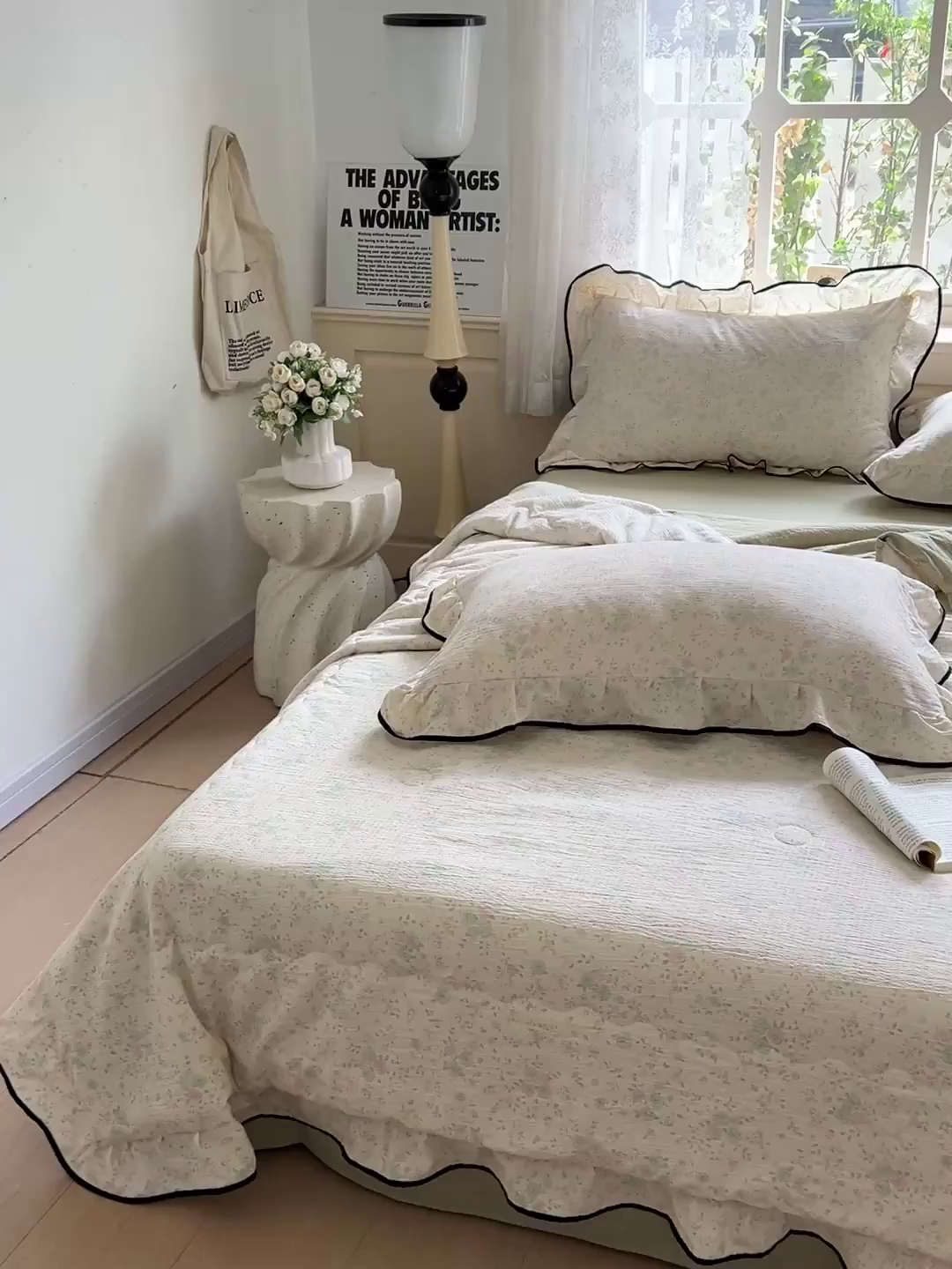 91家纺网 家纺一手货源 找家纺 仟网汇 2025新款云感赫本风皱皱纱夏被四件套 赫本-薄荷绿