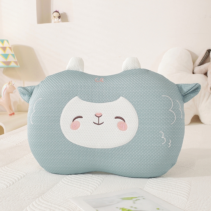 91家纺网 家纺一手货源 找家纺 蔻眠 可爱小羊-凉感丝凉豆豆猫肚记忆枕儿童枕芯学生护颈枕头 可爱小羊-蓝色