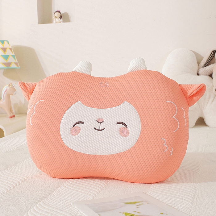 91家纺网 家纺一手货源 找家纺 蔻眠 可爱小羊-凉感丝凉豆豆猫肚记忆枕儿童枕芯学生护颈枕头 可爱小羊-橘红
