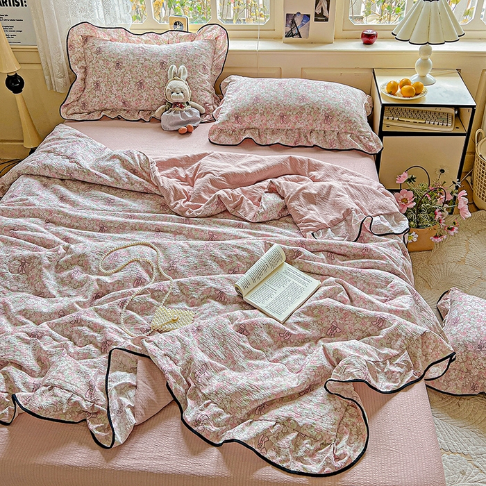 仟网汇 2025新款云感赫本风皱皱纱夏被四件套 赫本-莫奈