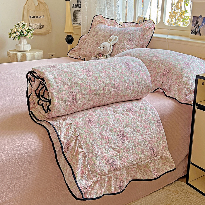 91家纺网 家纺一手货源 找家纺 仟网汇 2025新款云感赫本风皱皱纱夏被四件套 赫本-莫奈