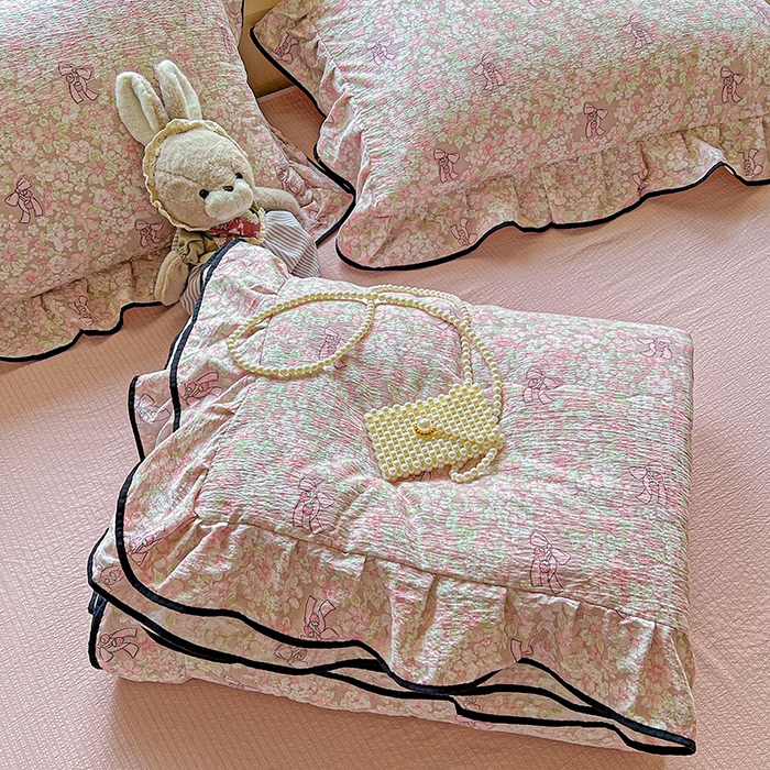 91家纺网 家纺一手货源 找家纺 仟网汇 2025新款云感赫本风皱皱纱夏被四件套 赫本-莫奈