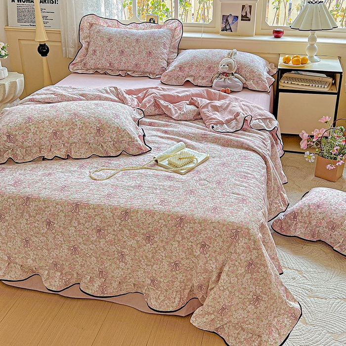 91家纺网 家纺一手货源 找家纺 仟网汇 2025新款云感赫本风皱皱纱夏被四件套 赫本-莫奈